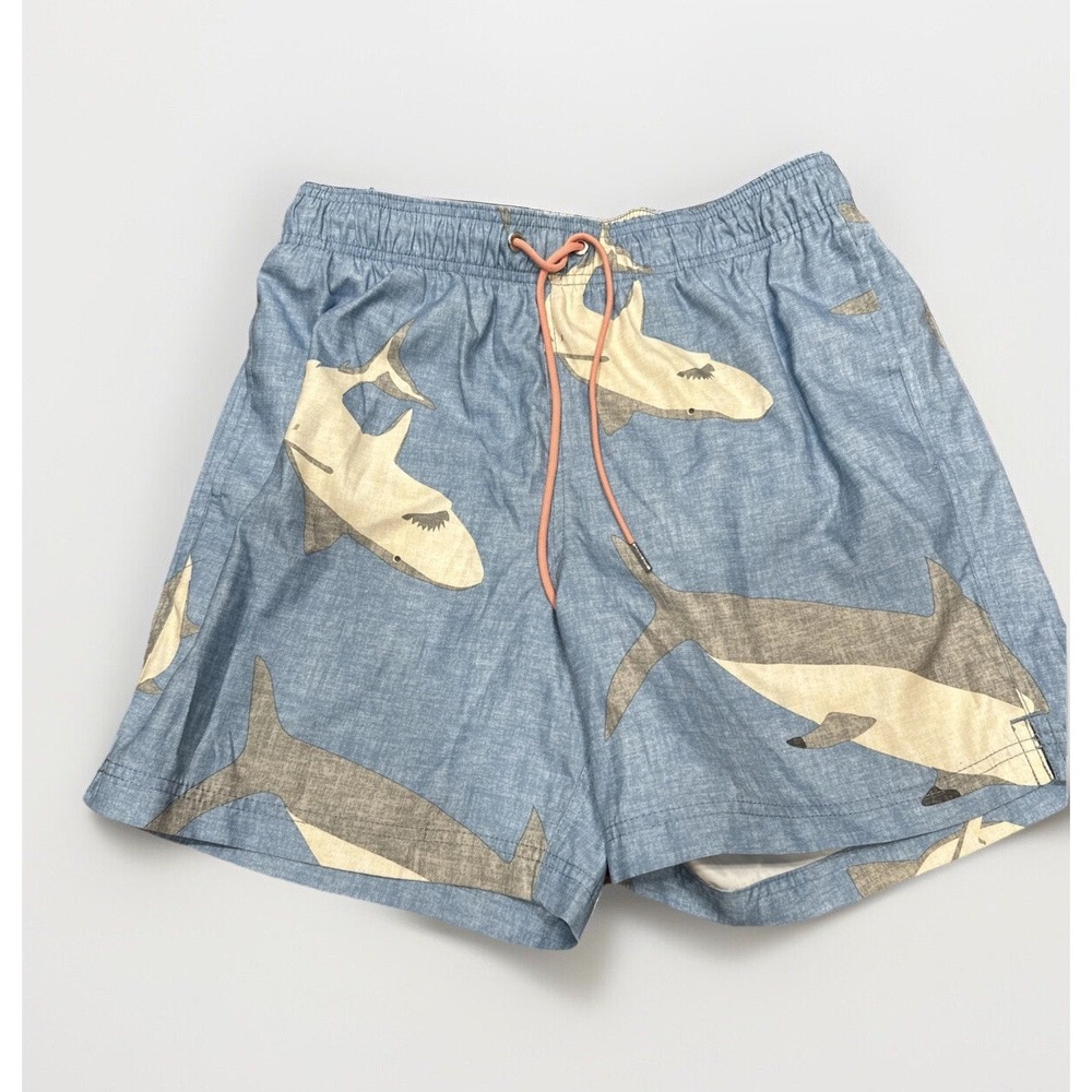 Lands' End‎ Men's Lined 8in Print Volley Shorts Swim Trunks Size M 32-34 Sharks